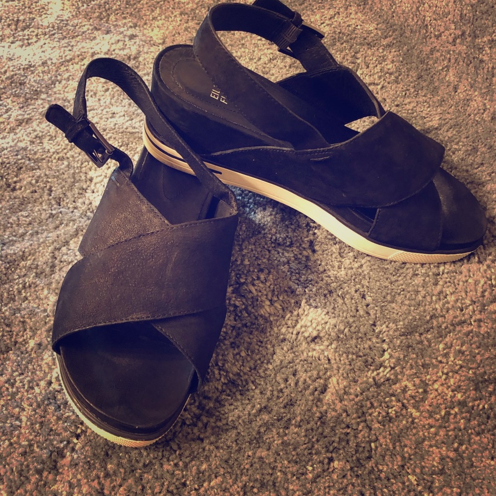 Eileen Fisher Black Platform Wedge Sandal Sz. 8